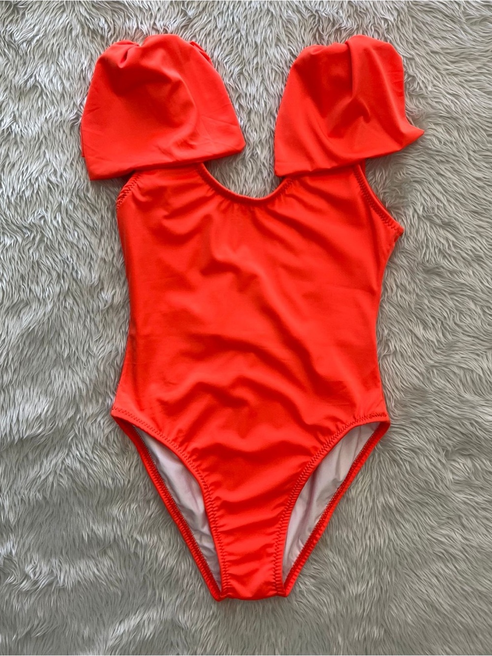 Women’s Bright Orange One-Piece Swim Suit with Bow Sleeves NWT SMALL